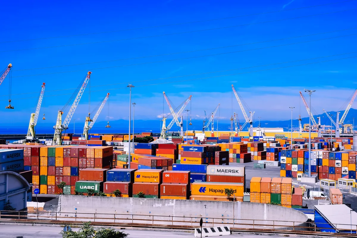 Shipping containers and cranes at an international port